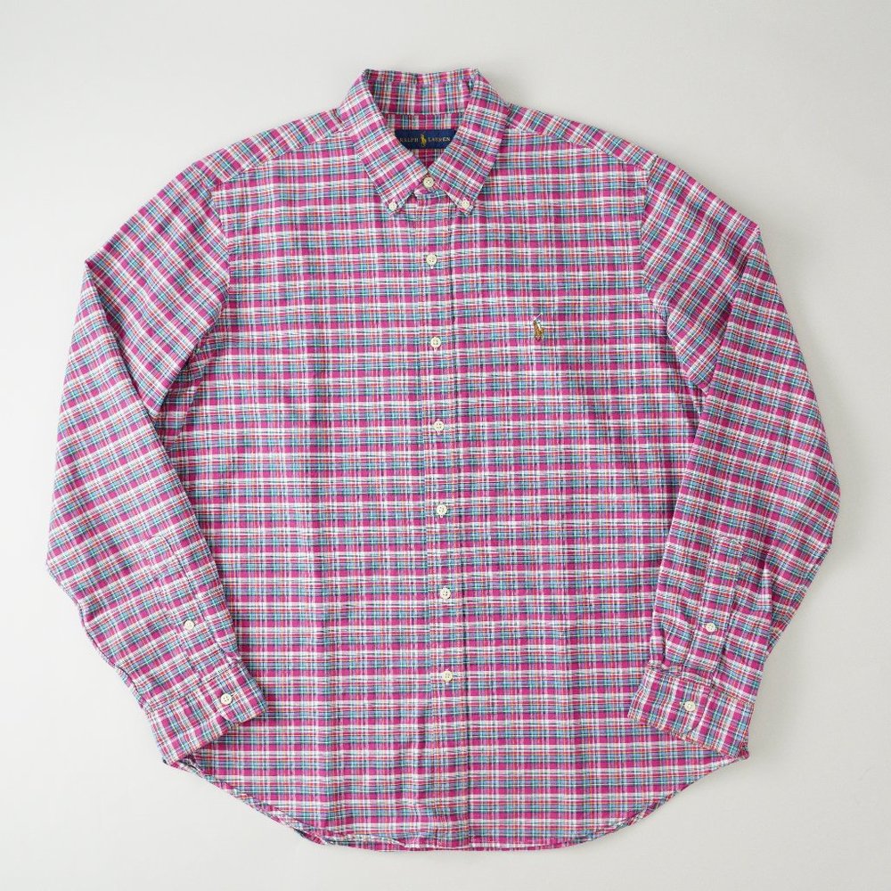 Ralph Lauren Plaid Oxford Shirt Button Down Long Sleeve Colorful Mens Size L